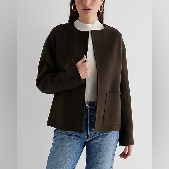 Express Wool-Blend Scarf Collar Coat in Espresso - Picture 4 of 9